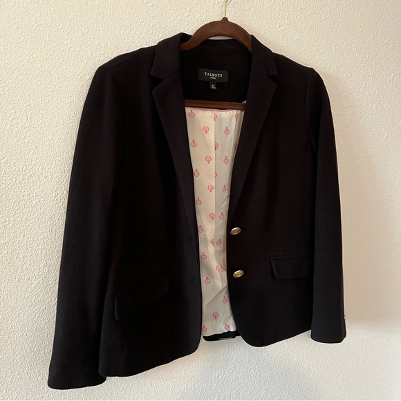 Talbots Black Cotton Blazer Gold Buttons - Picture 2 of 10
